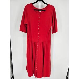 VTG Sunbelt Red Scoop-Neck Half-Sleeve Button Front Fit & Flare Dress One Size